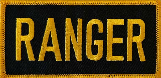 RANGER ID PATCH, DARK GOLD ON BLACK WITH DARK GOLD BORDER - SEW ON.